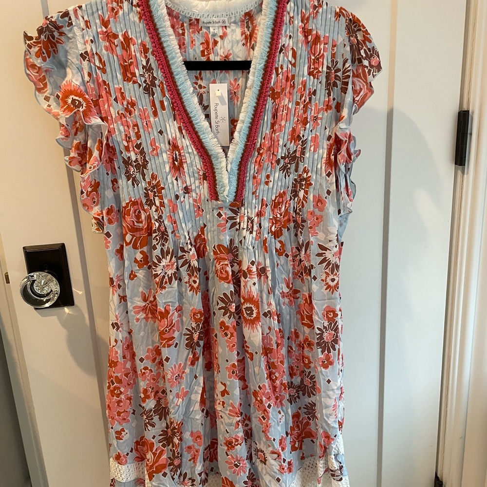 NWT Poupette St. Barth Red and Blue Floral Cover Up
